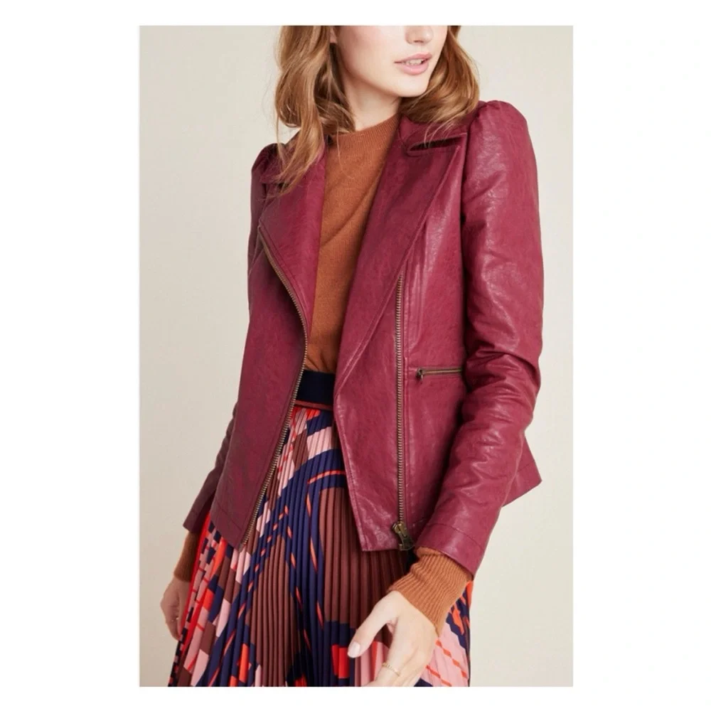 NWOT Anthropologie Petula Moto Jacket in Wine  Size XS